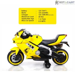 Rechargeable bike for kids| Battery operated bike for kids  12V Battery Operated Ride on Bike for Kids with Hand Race, Music and Lights in Wheels Suitable for Boy | Girls of Age 2 to 6 Years -Yellow | Same-Day Delivery in Delhi NCR