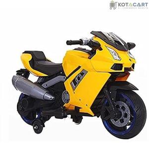 Battery Operated Electric Sports Ride on Battery Bike for 1 to 6 Years Kids/Boys/Girls with 12V Battery Operated/Music System/Working Lights/Training Wheels-Yellow | Same-Day Delivery in Delhi NCR