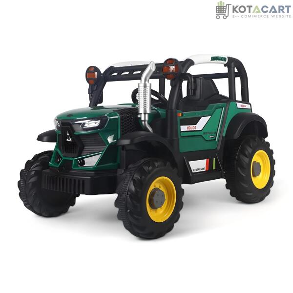 Battery Car for Kids Electric Ride-On Tractor Featuring Dual Control, Age 2-8-Green | Same-Day Delivery in Delhi NCR