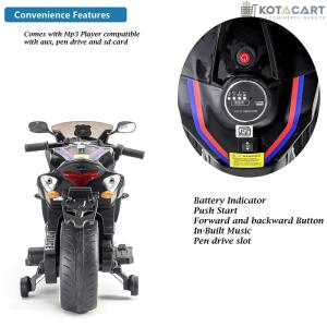 Battery Operated Ride on Bike for Kids of Age 2 to 8 Years- Electric Rechargeable Kids Bike with Hand Race, Music,Led Lights - Black | Same-Day Delivery in Delhi NCR