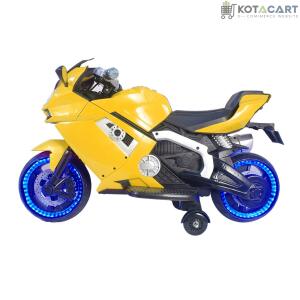 Battery Operated Electric Sports Ride on Battery Bike for 1 to 6 Years Kids/Boys/Girls with 12V Battery Operated/Music System/Working Lights/Training Wheels-Yellow | Same-Day Delivery in Delhi NCR