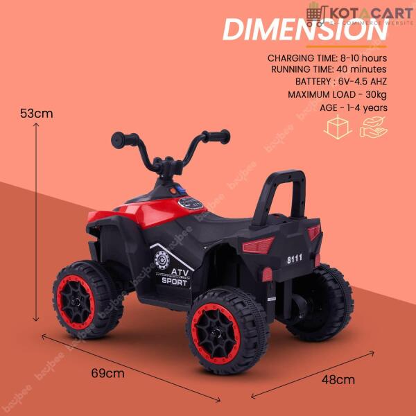 Red ATV for Kids | 6V Battery | Sturdy Material | Max Load 35 KG | Same-Day Delivery in Delhi NCR - Image 3