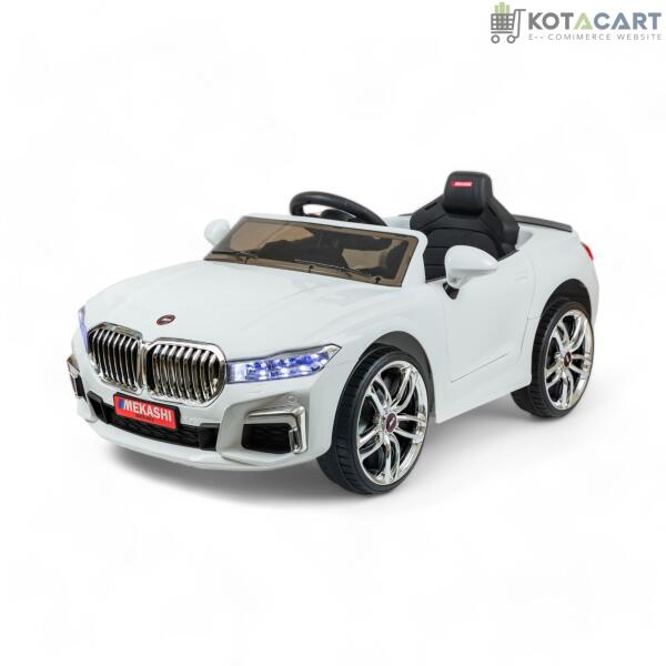 MEKASHI Electric Car for Kids, Remote, 12V Battery, 3 Speed, LED Lights, Music, Bluetooth, 1 to 11 Years, Swing Function, Long Wheelbase, ISI Mark, White | Same-Day Delivery in Delhi NCR