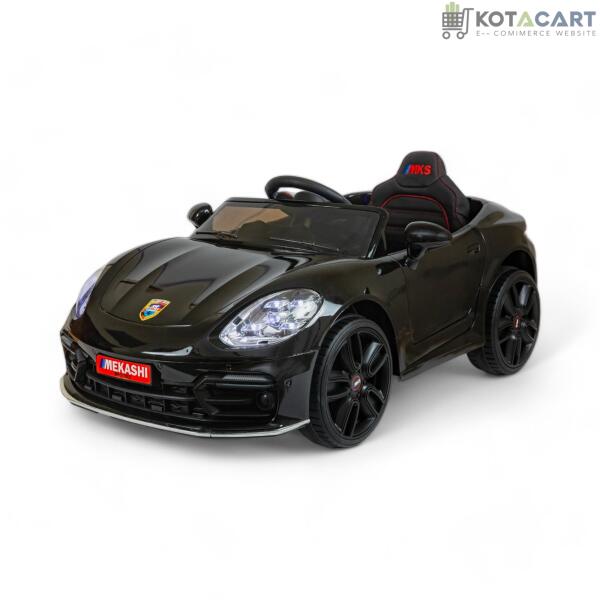 MEKASHI Porsche Car for Kids, Remote, 12V Battery, 3 Speed, LED Lights, Music, Bluetooth, 1 to 11 Years, Swing Function, Long Wheelbase, ISI Mark, Metallic Black | Same-Day Delivery in Delhi NCR