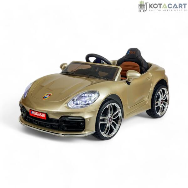 MEKASHI Porsche Car for Kids, Remote, 12V Battery, 3 Speed, LED Lights, Music, Bluetooth, 1 to 11 Years, Swing Function, Long Wheelbase, ISI Mark, Metallic Gold | Same-Day Delivery in Delhi NCR