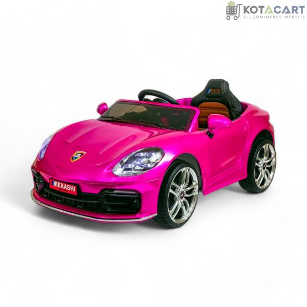 MEKASHI Porsche Car for Kids, Remote, 12V Battery, 3 Speed, LED Lights, Music, Bluetooth, 1 to 11 Years, Swing Function, Long Wheelbase, ISI Mark, Metallic Pink | Same-Day Delivery in Delhi NCR