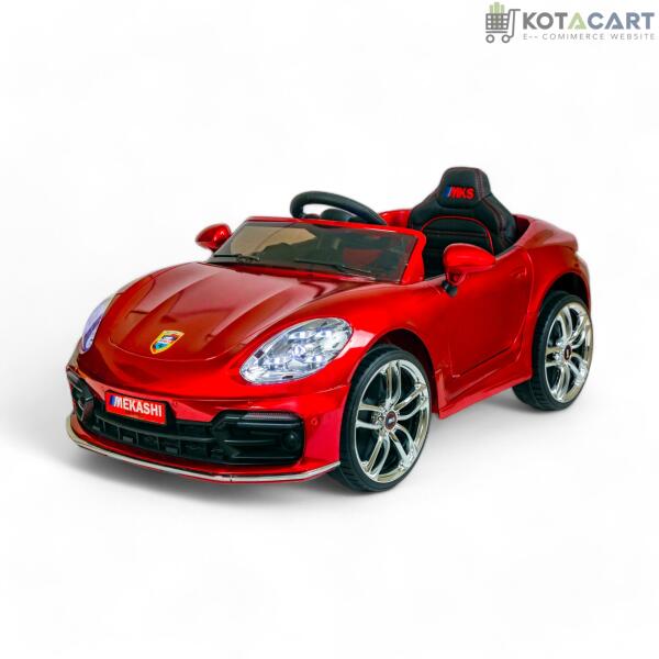 MEKASHI Porsche Car for Kids, Remote, 12V Battery, 3 Speed, LED Lights, Music, Bluetooth, 1 to 11 Years, Swing Function, Long Wheelbase, ISI Mark, Metallic Red | Same-Day Delivery in Delhi NCR