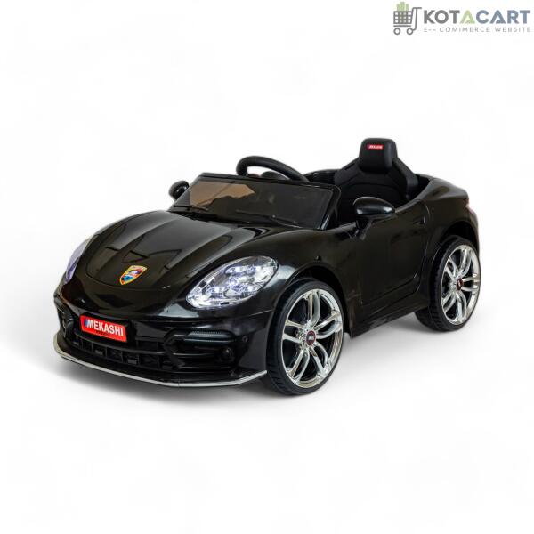 MEKASHI Porsche Car for Kids, Remote, 12V Battery, 3 Speed, LED Lights, Music, Bluetooth, 1 to 11 Years, Swing Function, Long Wheelbase, ISI Mark, Black | Same-Day Delivery in Delhi NCR