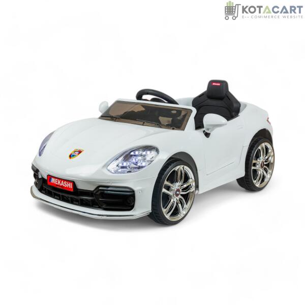 MEKASHI Porsche Car for Kids, Remote, 12V Battery, 3 Speed, LED Lights, Music, Bluetooth, 1 to 11 Years, Swing Function, Long Wheelbase, ISI Mark, White | Same-Day Delivery in Delhi NCR