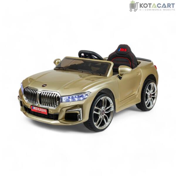 MEKASHI Electric Car for Kids, Remote, 12V Battery, 3 Speed, LED Lights, Music, Bluetooth, 1 to 11 Years, Swing Function, Long Wheelbase, ISI Mark, Metallic Gold | Same-Day Delivery in Delhi NCR