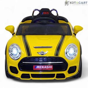 MEKASHI Bentley Car for Kids, Remote, 12V Battery, 3 Speed, LED Lights, Music, Bluetooth, 1 to 7 Years, Swing Function, Long Wheelbase, ISI Mark, Metallic Yellow | Same-Day Delivery in Delhi NCR