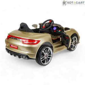 MEKASHI Porsche Car for Kids, Remote, 12V Battery, 3 Speed, LED Lights, Music, Bluetooth, 1 to 11 Years, Swing Function, Long Wheelbase, ISI Mark, Metallic Gold | Same-Day Delivery in Delhi NCR