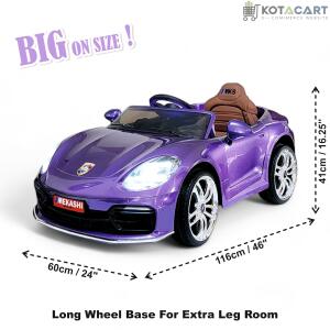 MEKASHI Porsche Car for Kids, Remote, 12V Battery, 3 Speed, LED Lights, Music, Bluetooth, 1 to 11 Years, Swing Function, Long Wheelbase, ISI Mark, Metallic Violet | Same-Day Delivery in Delhi NCR