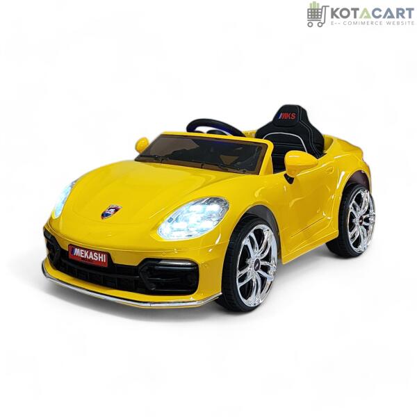 MEKASHI Porsche Car for Kids, Remote, 12V Battery, 3 Speed, LED Lights, Music, Bluetooth, 1 to 11 Years, Swing Function, Long Wheelbase, ISI Mark, Metallic yellow | Same-Day Delivery in Delhi NCR