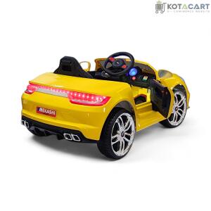 MEKASHI Porsche Car for Kids, Remote, 12V Battery, 3 Speed, LED Lights, Music, Bluetooth, 1 to 11 Years, Swing Function, Long Wheelbase, ISI Mark, Metallic yellow | Same-Day Delivery in Delhi NCR