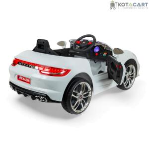 MEKASHI Porsche Car for Kids, Remote, 12V Battery, 3 Speed, LED Lights, Music, Bluetooth, 1 to 11 Years, Swing Function, Long Wheelbase, ISI Mark, White | Same-Day Delivery in Delhi NCR