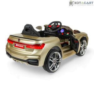 MEKASHI Electric Car for Kids, Remote, 12V Battery, 3 Speed, LED Lights, Music, Bluetooth, 1 to 11 Years, Swing Function, Long Wheelbase, ISI Mark, Metallic Gold | Same-Day Delivery in Delhi NCR