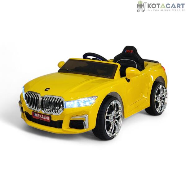 MEKASHI Electric Car for Kids, Remote, 12V Battery, 3 Speed, LED Lights, Music, Bluetooth, 1 to 11 Years, Swing Function, Long Wheelbase, ISI Mark, Metallic Yellow | Same-Day Delivery in Delhi NCR