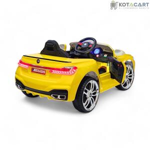 MEKASHI Electric Car for Kids, Remote, 12V Battery, 3 Speed, LED Lights, Music, Bluetooth, 1 to 11 Years, Swing Function, Long Wheelbase, ISI Mark, Metallic Yellow | Same-Day Delivery in Delhi NCR