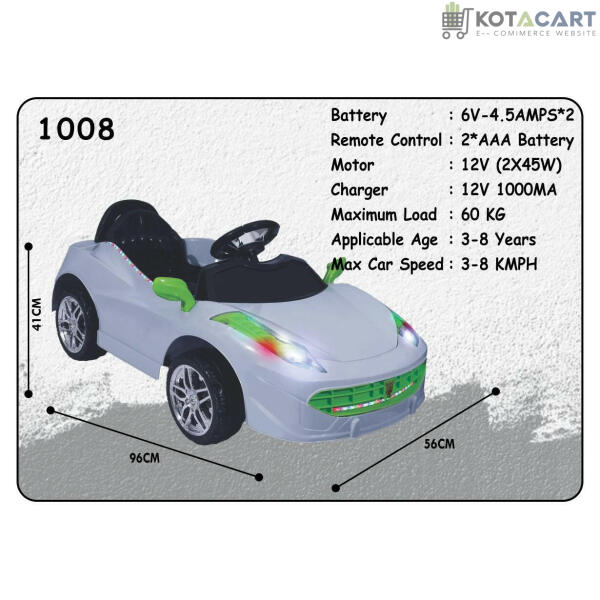 Battery operated Kids White Car | 12V Battery | Sturdy Material | Max Load 35KG | Same-Day Delivery in Delhi NCR