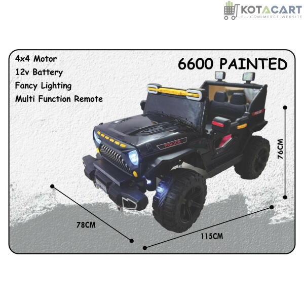 Painted Kids Black jeep | 12V Battery | Sturdy Material | Max Load 45KG | Same-Day Delivery in Delhi NCR