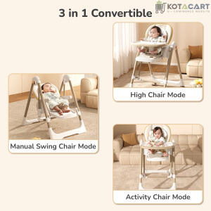 Baby Swing with 5-in-1 Functions, 4-Level Recline, 5-Point Safety Belt, Foldable Design | Same-Day Delivery in Delhi NCR