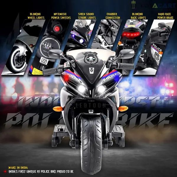 Police Electric Motor Bike Rechargeable Battery Operated Motorcycle Ride on Bike-Ride on Kids- Kids to Drive Toy Bike Suitable for for Boys, Girls Age for 3-7 Years | Same-Day Delivery in Delhi NCR - Image 7